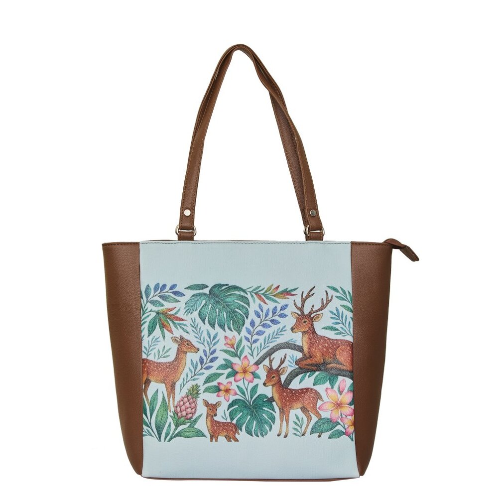 Printed Vegan Leather Shoulder Tote Bag for Ladies–Handbag , Purse for Daily Use
